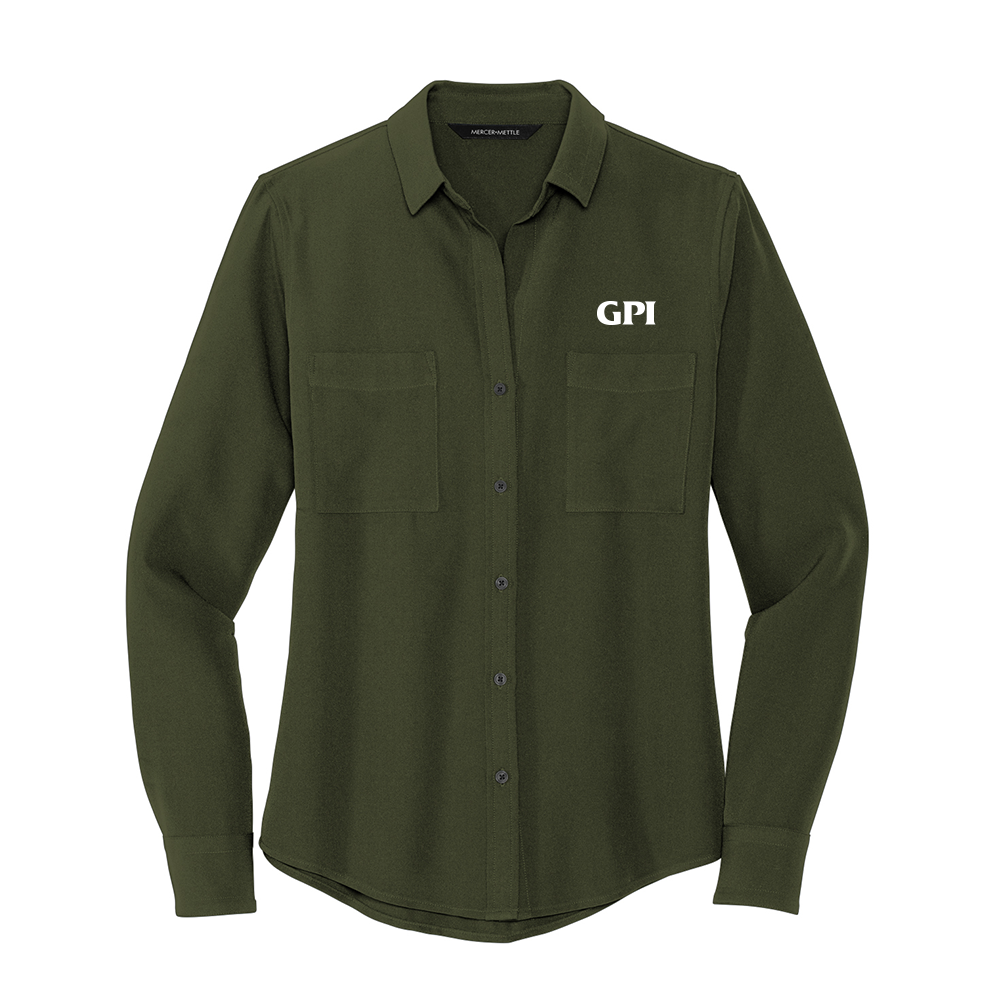 Women's Stretch Crepe Long Sleeve Camp Blouse