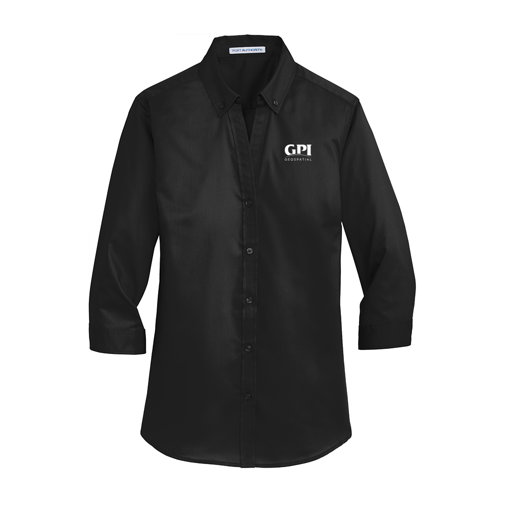 Women's 3/4-Sleeve Twill Shirt - Geospatial